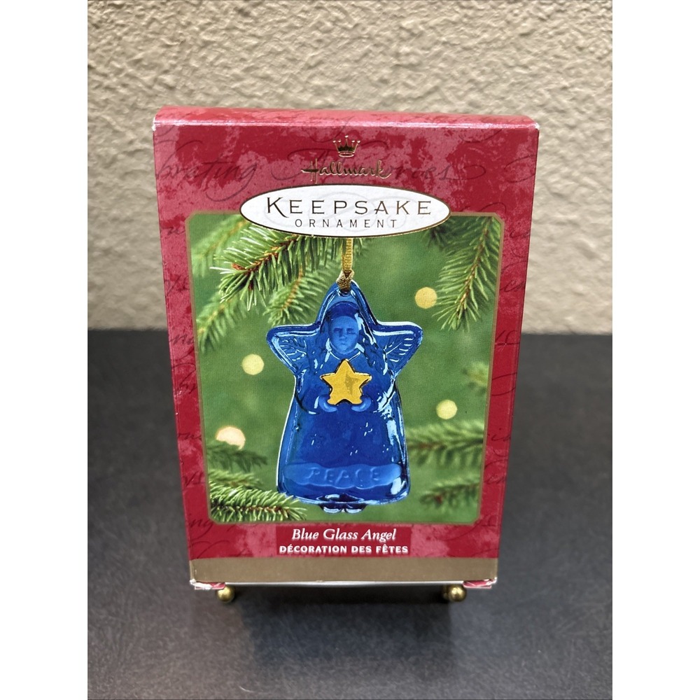 Vtg~Hallmark Keepsake Ornament Blue‎ Glass "Peace" Angel~NIB~2000
